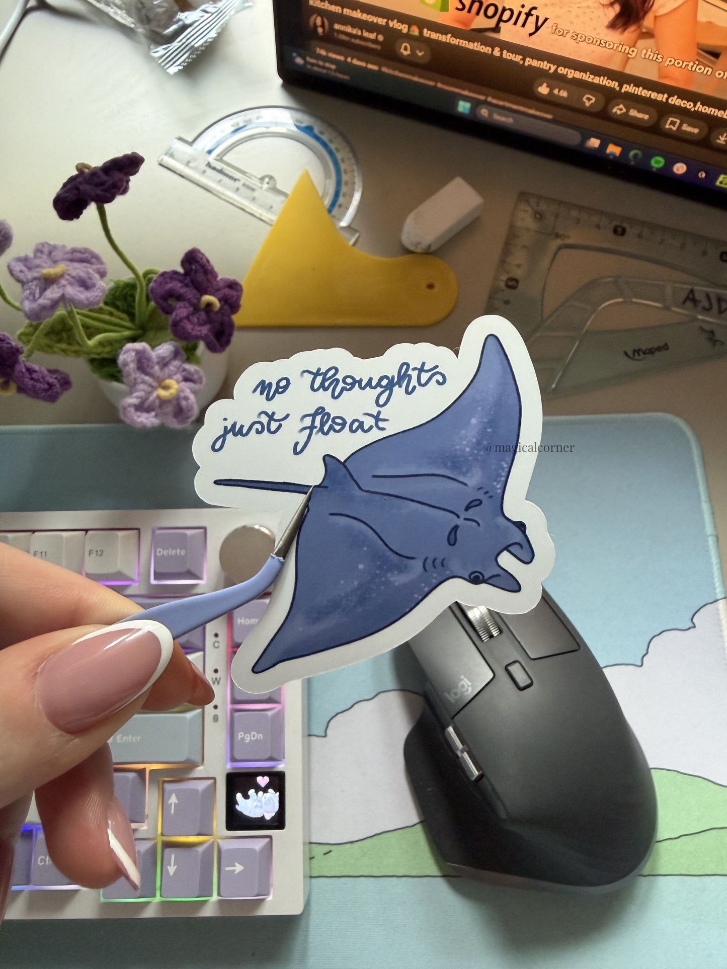 Tired Manta Ray Sticker Flake